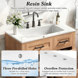 30" Bathroom Vanity Bathroom Cabinet with Stain&Scratch-Resistant Sink, Adjustable Shelves & Breathable Hollow Shelf, Natural