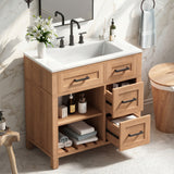 30" Bathroom Vanity Bathroom Cabinet with Stain&Scratch-Resistant Sink, Adjustable Shelves & Breathable Hollow Shelf, Natural