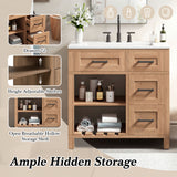 30" Bathroom Vanity Bathroom Cabinet with Stain&Scratch-Resistant Sink, Adjustable Shelves & Breathable Hollow Shelf, Natural