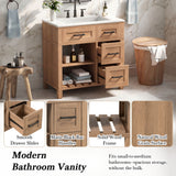 30" Bathroom Vanity Bathroom Cabinet with Stain&Scratch-Resistant Sink, Adjustable Shelves & Breathable Hollow Shelf, Natural