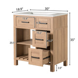 30" Bathroom Vanity Bathroom Cabinet with Stain&Scratch-Resistant Sink, Adjustable Shelves & Breathable Hollow Shelf, Natural