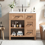 30" Bathroom Vanity Bathroom Cabinet with Stain&Scratch-Resistant Sink, Adjustable Shelves & Breathable Hollow Shelf, Natural