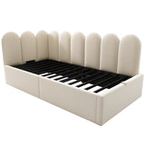Twin Size Velvet Upholstered Daybed Sleeper Sofa Bed Platform Bed with Under-Bed Storage & Padded Interchangeable Side Panels, Beige