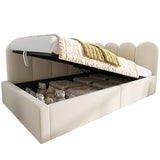 Twin Size Velvet Upholstered Daybed Sleeper Sofa Bed Platform Bed with Under-Bed Storage & Padded Interchangeable Side Panels, Beige