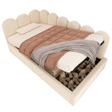 Twin Size Velvet Upholstered Daybed Sleeper Sofa Bed Platform Bed with Under-Bed Storage & Padded Interchangeable Side Panels, Beige