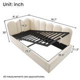 Twin Size Velvet Upholstered Daybed Sleeper Sofa Bed Platform Bed with Under-Bed Storage & Padded Interchangeable Side Panels, Beige