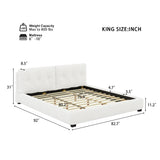 King Size Upholstered Platform Bed Frame with Thick Cloud Soft Padded Headboard, White