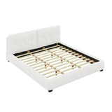 King Size Upholstered Platform Bed Frame with Thick Cloud Soft Padded Headboard, White