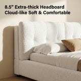 King Size Upholstered Platform Bed Frame with Thick Cloud Soft Padded Headboard, White