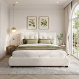 King Size Upholstered Platform Bed Frame with Thick Cloud Soft Padded Headboard, White
