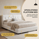 King Size Upholstered Platform Bed Frame with Thick Cloud Soft Padded Headboard, White