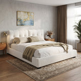 King Size Upholstered Platform Bed Frame with Thick Cloud Soft Padded Headboard, White