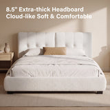 King Size Upholstered Platform Bed Frame with Thick Cloud Soft Padded Headboard, White