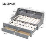 Twin to King Size Daybed Sleeper Sofa Bed Platform Bed with Storage Bookcase Headboard, Charging Ports & 2 Drawers, Gray