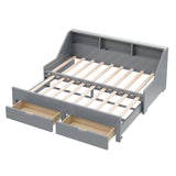 Twin to King Size Daybed Sleeper Sofa Bed Platform Bed with Storage Bookcase Headboard, Charging Ports & 2 Drawers, Gray