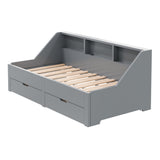 Twin to King Size Daybed Sleeper Sofa Bed Platform Bed with Storage Bookcase Headboard, Charging Ports & 2 Drawers, Gray