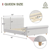 Queen Size Upholstered Sleigh Bed Frame - Linen Platform Bed with High Headboard & Rolled Footboard, Beige