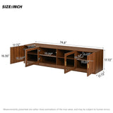 74" Retro TV Stand for TVs up to 85" - Media Console with Glass Doors, Built-In LED Lights & Fluted Cabinets, Walnut