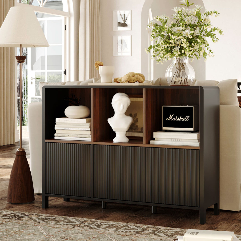 Display Bookcase Media Console TV Stand Farmhouse 3-Door Storage Cabin ...