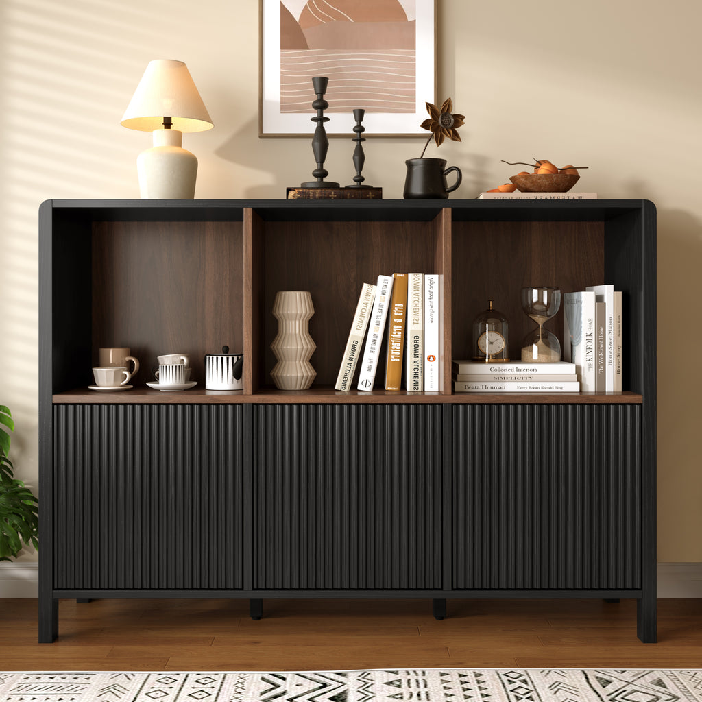 Display Bookcase Media Console TV Stand Farmhouse 3-Door Storage Cabin ...