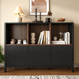 Display Bookcase Media Console TV Stand Farmhouse 3-Door Storage Cabinet with Fluted Doors