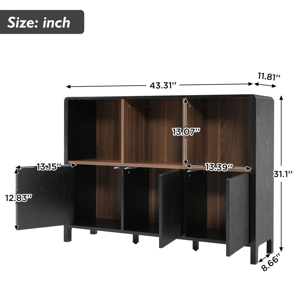 Display Bookcase Media Console TV Stand Farmhouse 3-Door Storage Cabin ...