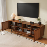 TV Stand for TVs up to 85", TV Entertainment Center with Cable Management, Slatted Doors & Open Shelves for Living Room, Bedroom