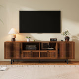TV Stand for TVs up to 85", TV Entertainment Center with Cable Management, Slatted Doors & Open Shelves for Living Room, Bedroom