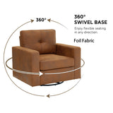 360° Swivel Accent Chair Rotation Single Sofa Chair Upholstered Club Chair Ergonomic Armchair Reading Chair, Light Brown