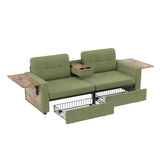 2-Seat Sofa Loveseat Comfy Chenille Upholstered Couch with Foldable Side Tables,Storage Drawers,Cup Holder Console&Soft Cushions, Green