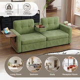 2-Seat Sofa Loveseat Comfy Chenille Upholstered Couch with Foldable Side Tables,Storage Drawers,Cup Holder Console&Soft Cushions, Green