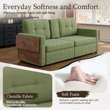 2-Seat Sofa Loveseat Comfy Chenille Upholstered Couch with Foldable Side Tables,Storage Drawers,Cup Holder Console&Soft Cushions, Green
