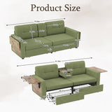 2-Seat Sofa Loveseat Comfy Chenille Upholstered Couch with Foldable Side Tables,Storage Drawers,Cup Holder Console&Soft Cushions, Green