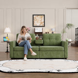 2-Seat Sofa Loveseat Comfy Chenille Upholstered Couch with Foldable Side Tables,Storage Drawers,Cup Holder Console&Soft Cushions, Green