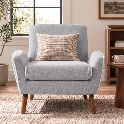 Upholstered Accent Chair Armchair Reading Chair Sofa Chair with Rubber Wood Legs & Well‑padded Cushion, Grey