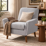 Upholstered Accent Chair Armchair Reading Chair Sofa Chair with Rubber Wood Legs & Well‑padded Cushion, Grey