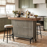 3-in-1 Kitchen Island Counter Height Table, Bar Table Prep Table Sideboard with Footrest, Grey+Brown