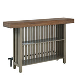 3-in-1 Kitchen Island Counter Height Table, Bar Table Prep Table Sideboard with Footrest, Grey+Brown
