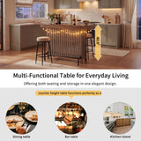 3-in-1 Kitchen Island Counter Height Table, Bar Table Prep Table Sideboard with Footrest, Grey+Brown