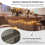 3-in-1 Kitchen Island Counter Height Table, Bar Table Prep Table Sideboard with Footrest, Grey+Brown