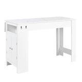 3-in-1 Extendable Dining Table Counter Height Bar Table Kitchen Island Prep Table with 2-Door Storage Cabinet,Adjustable Shelf&Hooks,White