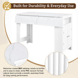 3-in-1 Extendable Dining Table Counter Height Bar Table Kitchen Island Prep Table with 2-Door Storage Cabinet,Adjustable Shelf&Hooks,White