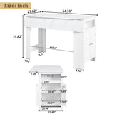 3-in-1 Extendable Dining Table Counter Height Bar Table Kitchen Island Prep Table with 2-Door Storage Cabinet,Adjustable Shelf&Hooks,White