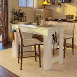 3-in-1 Extendable Dining Table Counter Height Bar Table Kitchen Island Prep Table with 2-Door Storage Cabinet,Adjustable Shelf&Hooks,White