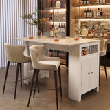 3-in-1 Extendable Dining Table Counter Height Bar Table Kitchen Island Prep Table with 2-Door Storage Cabinet,Adjustable Shelf&Hooks,White