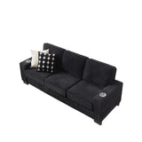 3-Seat Sofa 83" Comfy Upholstered Couch with Cup Holders & Soft Cushions, Black