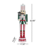 62"H Large Metal Nutcracker Soldier Statue, Standing Iron Christmas Decor in Red & Green for Indoor & Outdoor Festive Decor