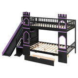 Full over Full Size Castle Bunk Bed Frame with Slide, Storage Stairs & Drawer for Bedroom, Apartment