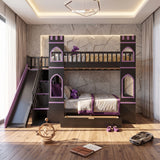 Full over Full Size Castle Bunk Bed Frame with Slide, Storage Stairs & Drawer for Bedroom, Apartment