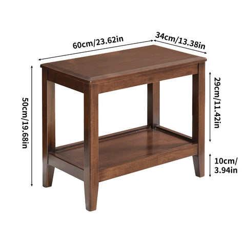 Rubber Wood Side Table, 2-Tier End Table Sofa Table with Open Shelf for Living Room, Bedroom